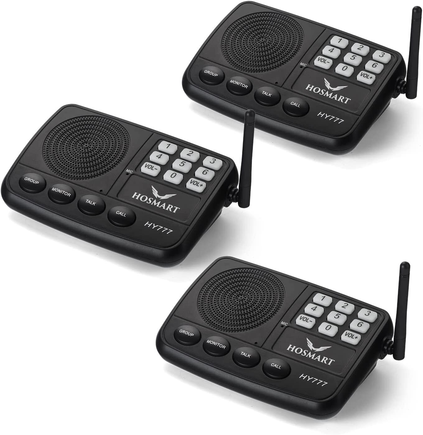 Hosmart Wireless Intercom System 1/2 Mile Long Range 7Channel Security 3 Station