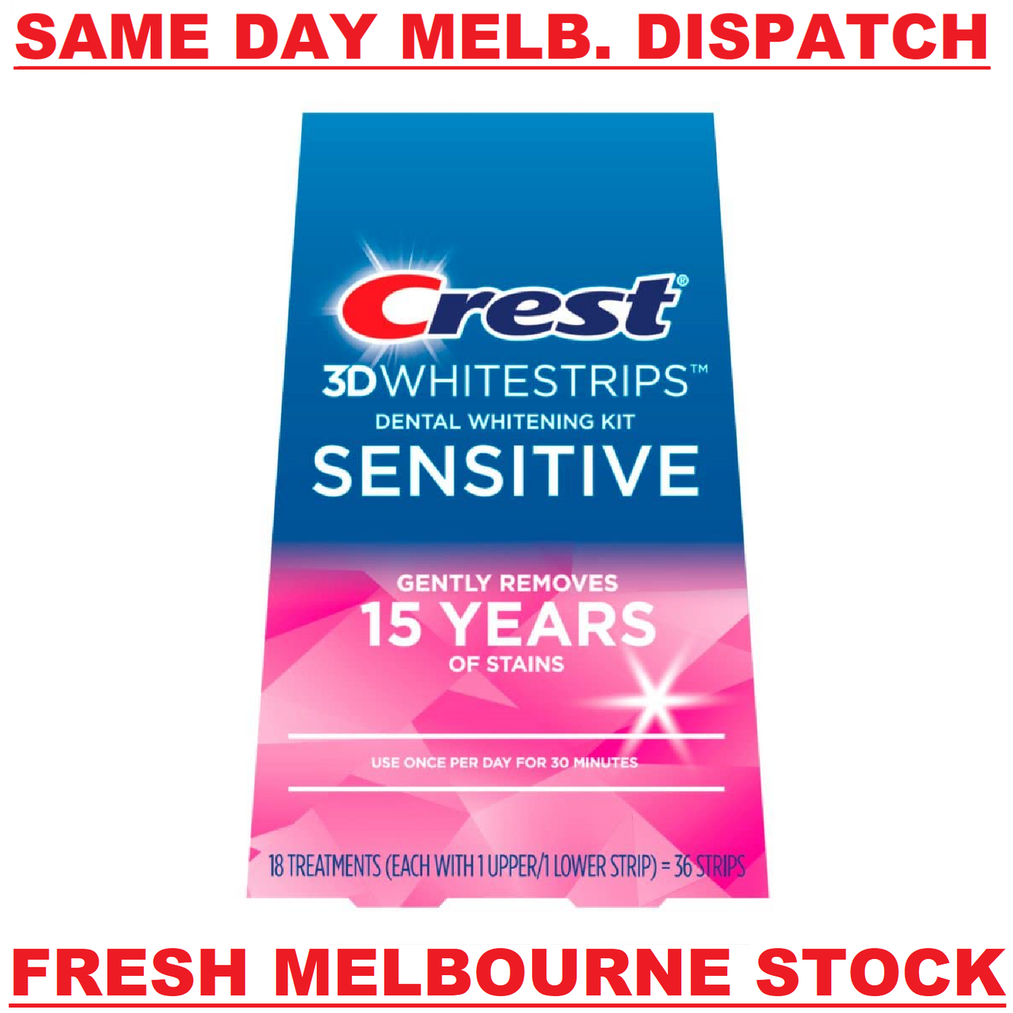 Crest 3D White Strips SENSITIVE Dental Teeth Whitening Kit 36 Strips - BRAND NEW