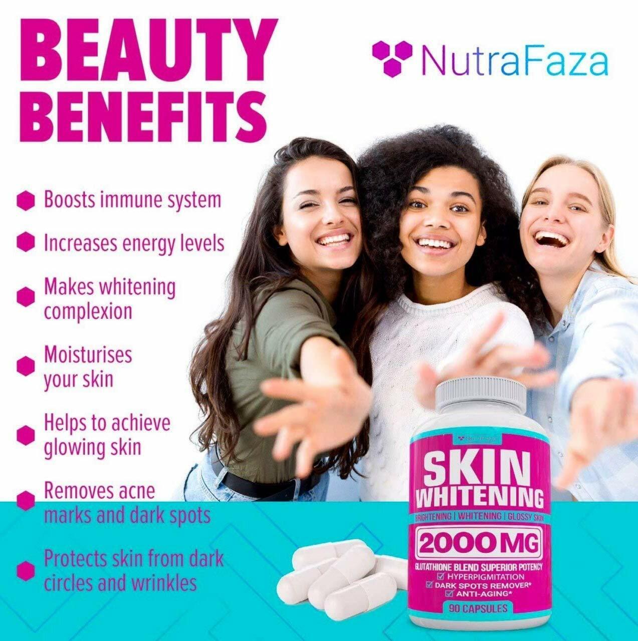 NUTRAFAZA SKIN WHITENING PILLS 2000mg Glutathione Brightening Lightening 90 Caps
