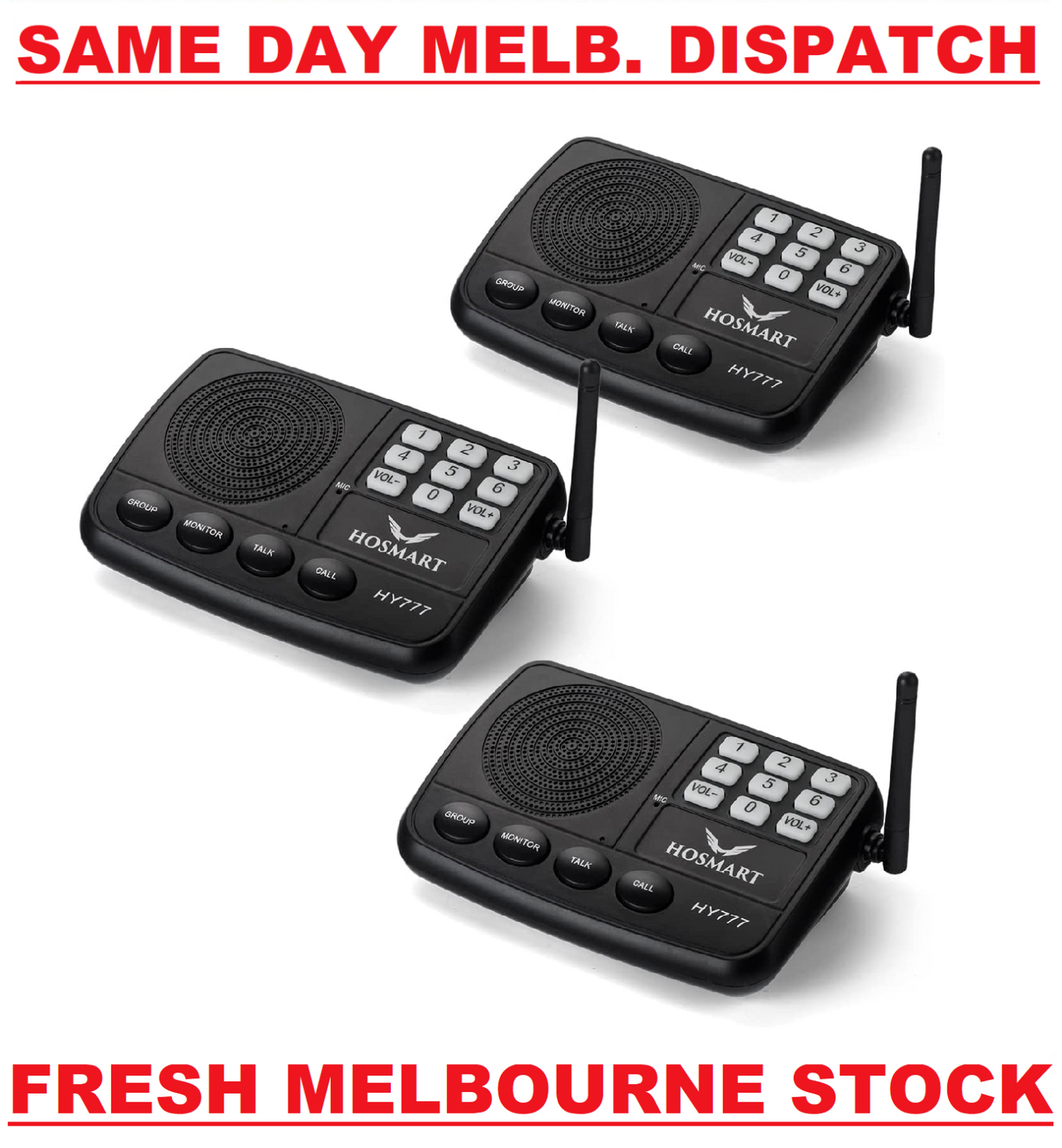 Hosmart Wireless Intercom System 1/2 Mile Long Range 7Channel Security 3 Station