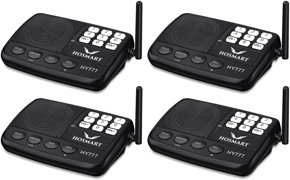 Hosmart Wireless Intercom System 1/2 Mile Long Range 7Channel Security 4 Station