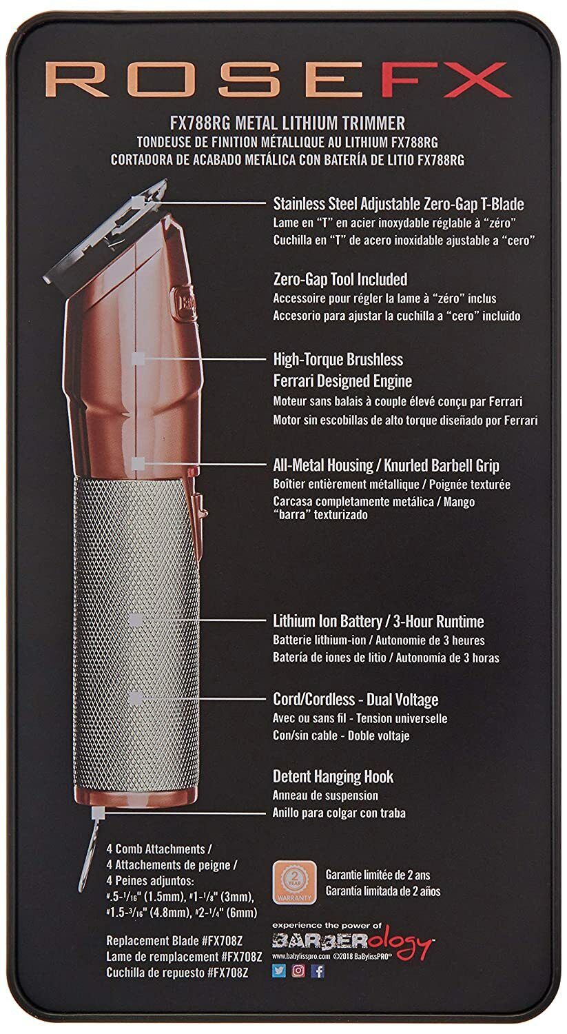 Babyliss Pro RoseFX Metal Lithium Hair Trimmer - Rose FX BabylissPro - FX788RG