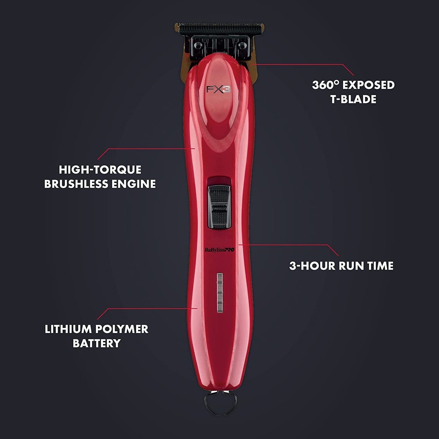 BabylissPRO FX3 Titanium Lithium High-Torque Hair Trimmer Babyliss PRO FXX3T RED