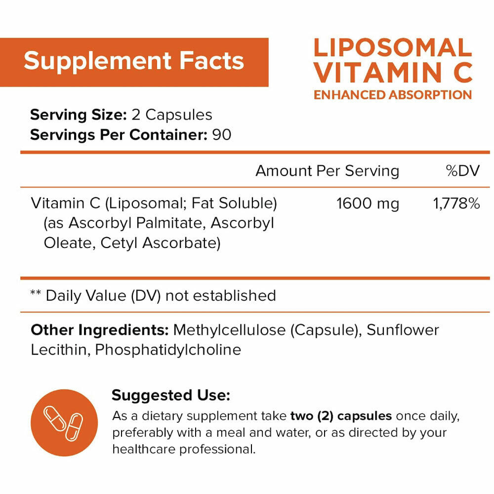 NUTRIFLAIR LIPOSOMAL VITAMIN C 1600mg 180 Caps DOUBLE STRENGTH POWERFUL IMMUNITY