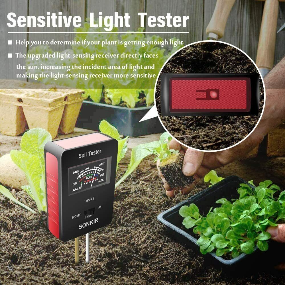 Sonkir Soil pH Meter, MS-X1 Upgraded 3-in-1 Soil Moisture/Light/pH Tester Garden