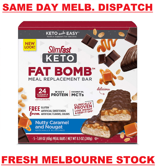 SlimFast Keto Fat Bomb Meal Replacement Bar - 5 x 48g Nutty Caramel & Nougat