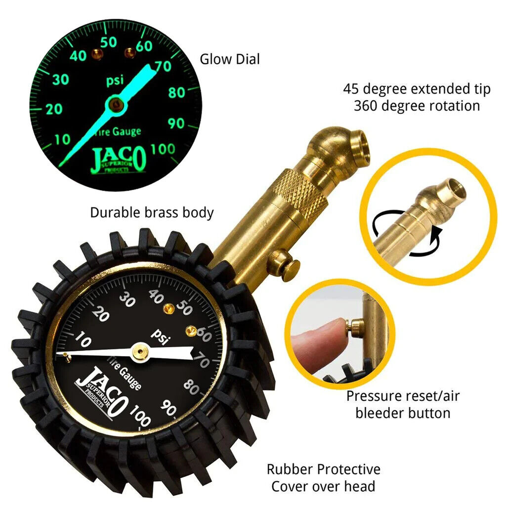 JACO Elite Tire Pressure Gauge - 100 PSI Heavy Duty Tyre - BRAND NEW MELB STOCK