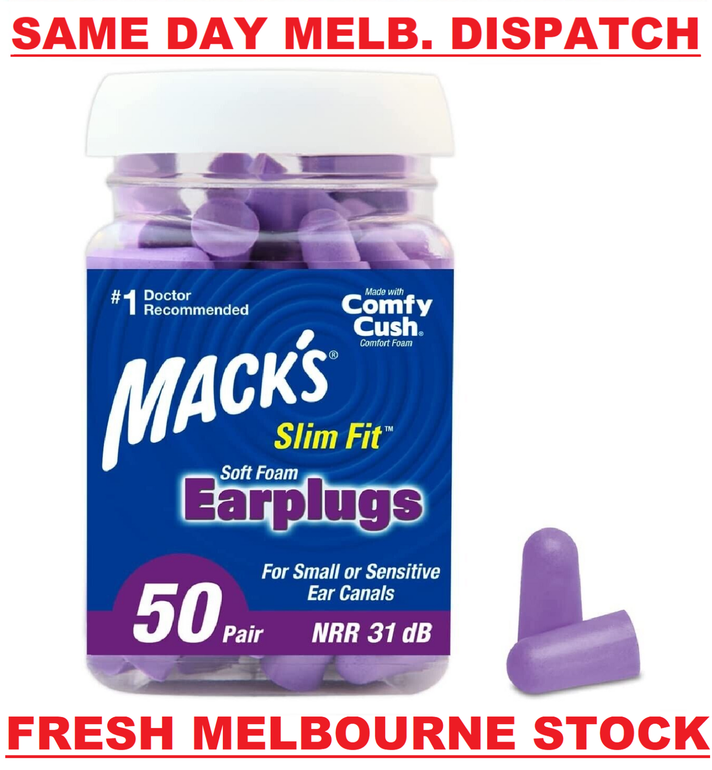 Macks Mack's Slim Fit Soft Foam Earplugs 50 Pair 31dB for small sensitive ears