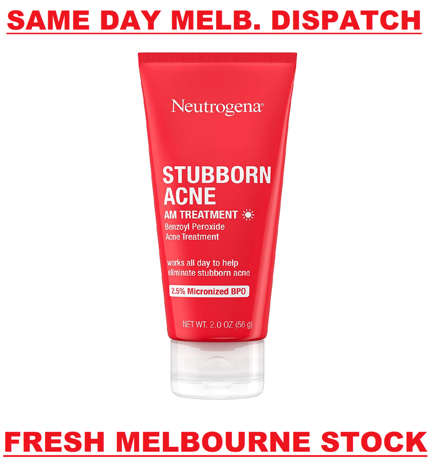 Neutrogena Stubborn Acne AM Treatment DAY Skin Care 2.5% Benzoyl Peroxide 56g
