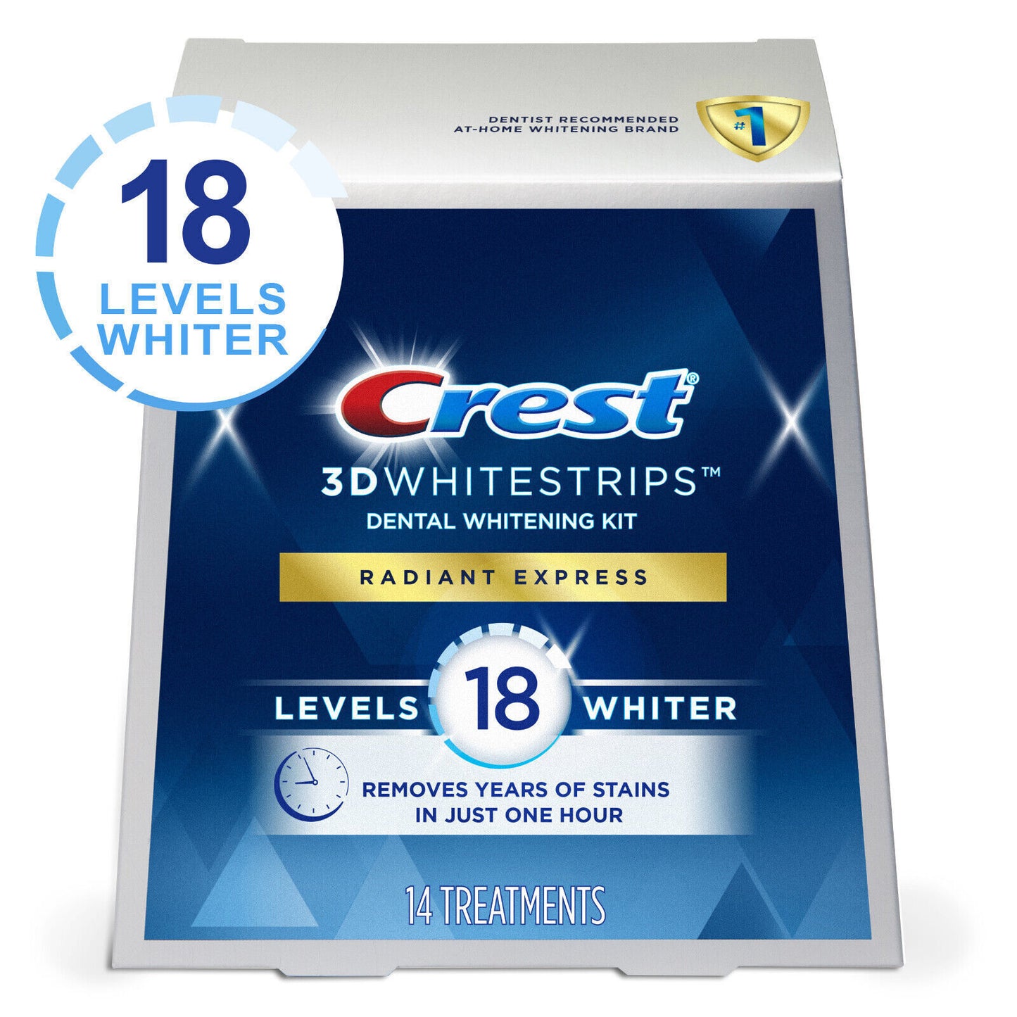 Crest 3D Whitestrips RADIANT EXPRESS 1HR LEVEL 18 Teeth Whitening Kit 28 Strips