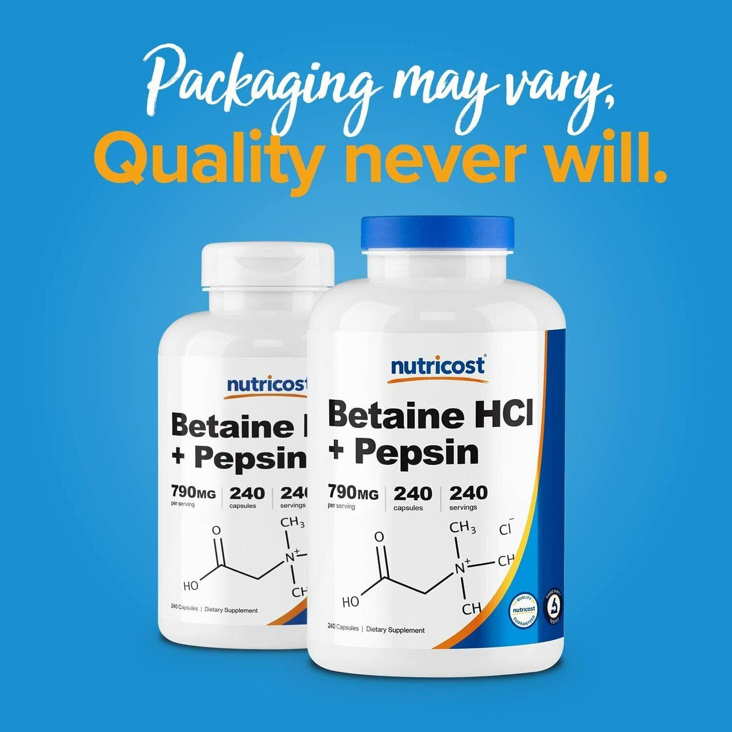 Nutricost Betaine HCL + Pepsin EXTRA STRENGTH 790mg 240 Caps - FREE EXPRESS POST
