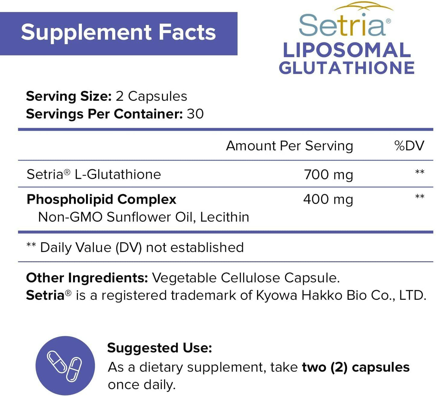 Liposomal Glutathione Setria 700mg 60 Caps NutriFlair DOUBLE STRENGTH & REDUCED