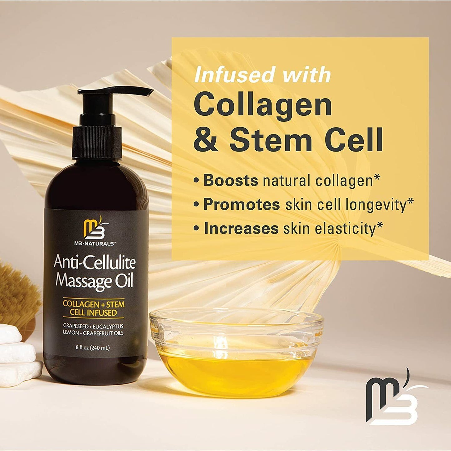 M3 NATURALS ANTI CELLULITE MASSAGE OIL Collagen + Stem Cells 240mL FREE EXPRESS