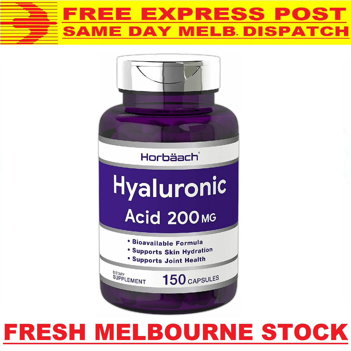 Horbaach Hyaluronic Acid 200mg 150 Cap DOUBLE STRENGTH ANTI-AGING - FREE EXPRESS