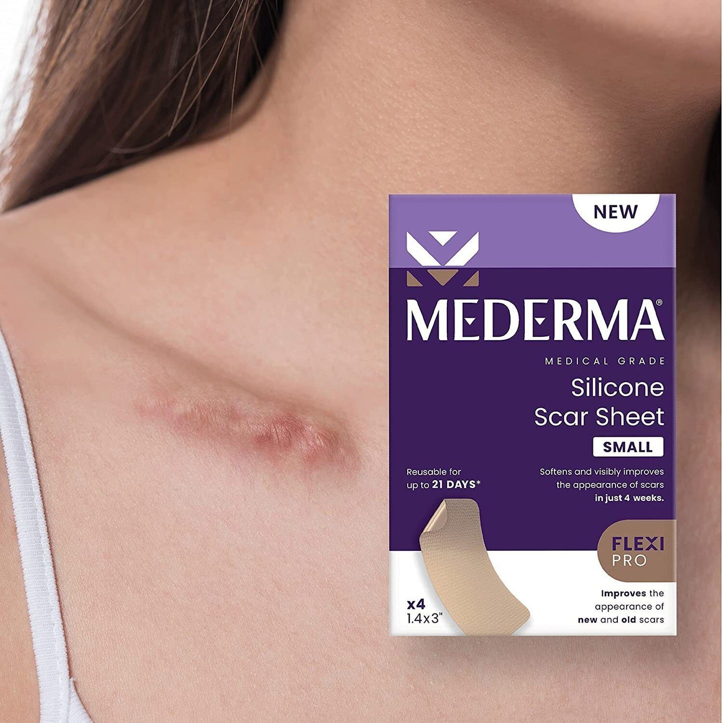 Mederma Medical Grade Silicone Scar Sheet Skin Care Old New Scars - 4 Pack SMALL
