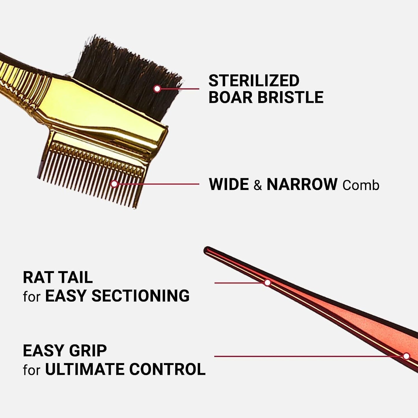RED by Kiss HH04 Chrome Edge Brush Double Sided 3in1 Rat Tail Hairdressing Comb