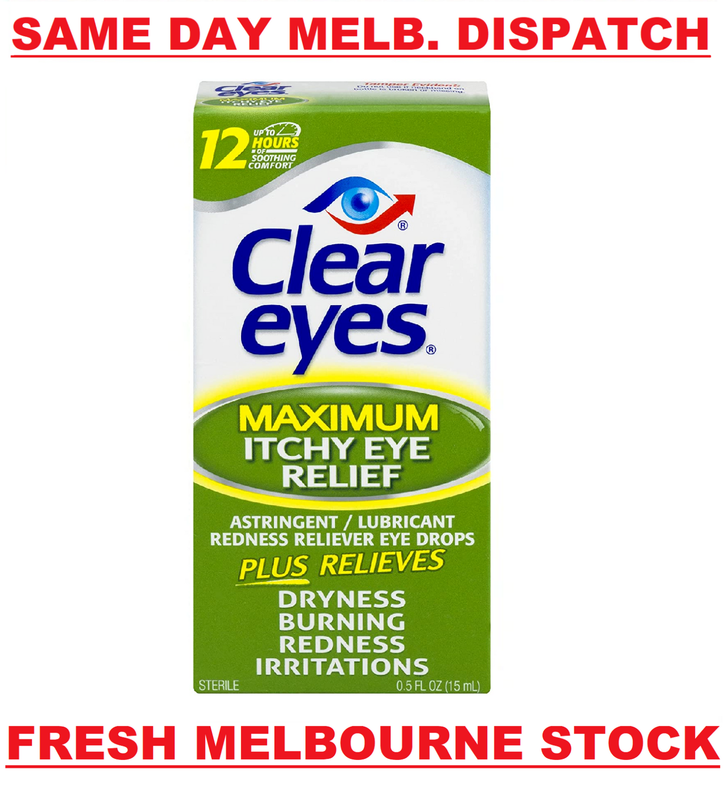 Clear Eyes Lubricant Maximum Strength Itchy Redness Dryness Eye Drops 15mL NEW