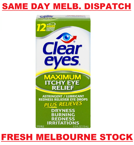 Clear Eyes Lubricant Maximum Strength Itchy Redness Dryness Eye Drops 15mL NEW