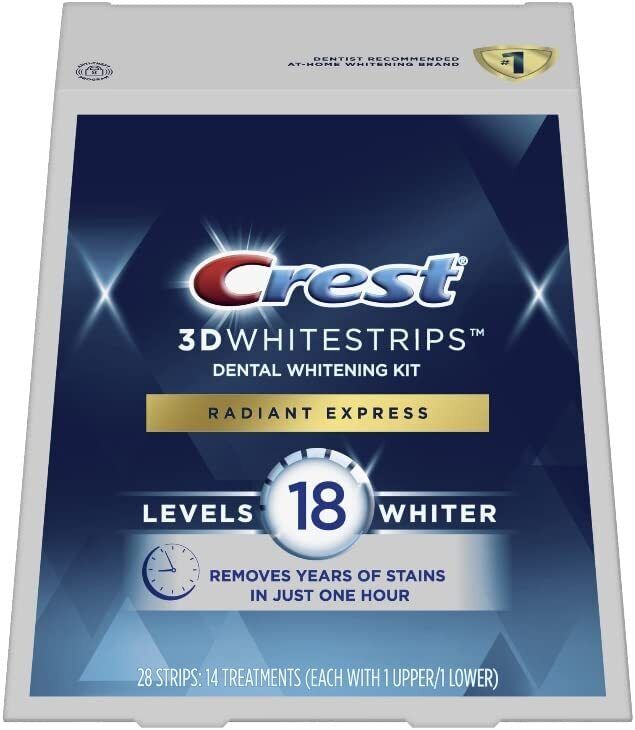 Crest 3D Whitestrips RADIANT EXPRESS 1HR LEVEL 18 Teeth Whitening Kit 28 Strips