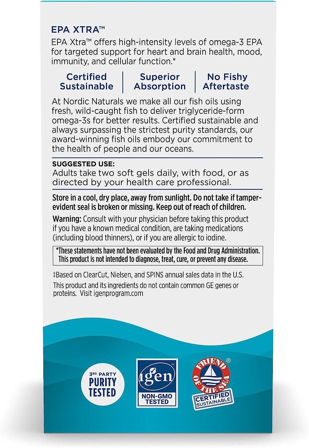 NORDIC NATURALS EPA XTRA 1640mg Omega-3 DHA/EPA Fish Oil - 60 Soft Gels Lemon