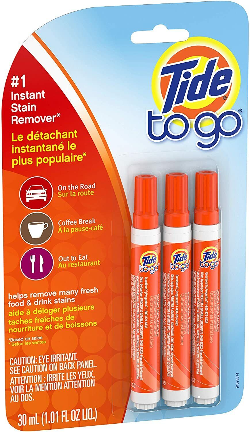 3x Tide To Go Instant Stain Remover Liquid Pen 3 Count Laundry Washing BRAND NEW