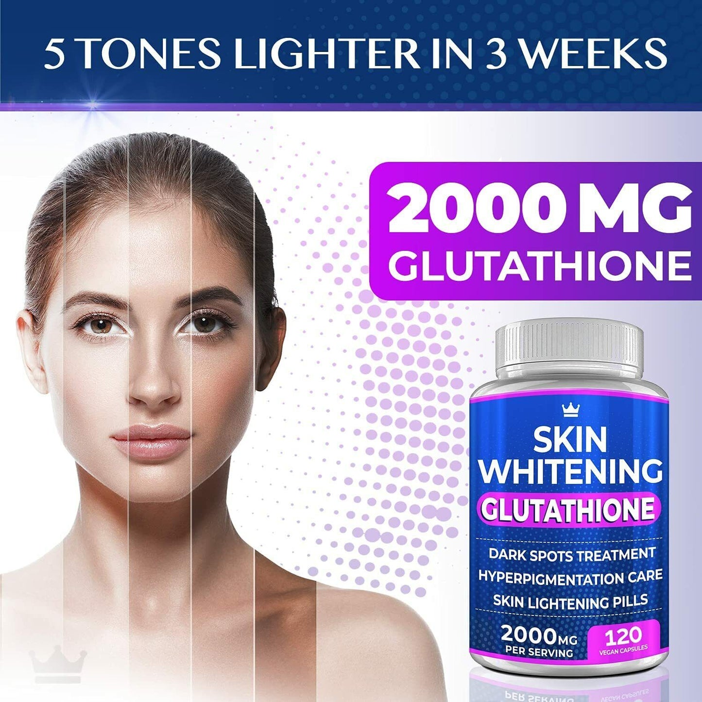 SKIN WHITENING GLUTATHIONE 2000mg Per Serve Brightening Lightening Pills 120 Cap