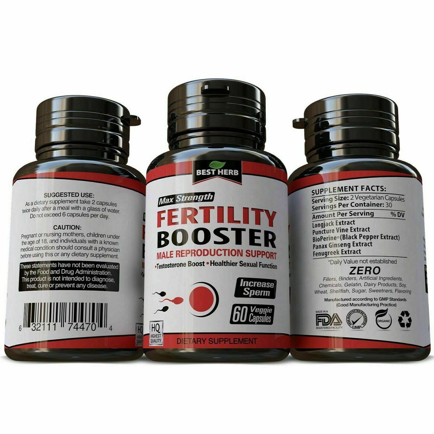MALE FERTILITY SUPPLEMENT Boost Libido Sexual Function Sperm Health 60 Caps BH