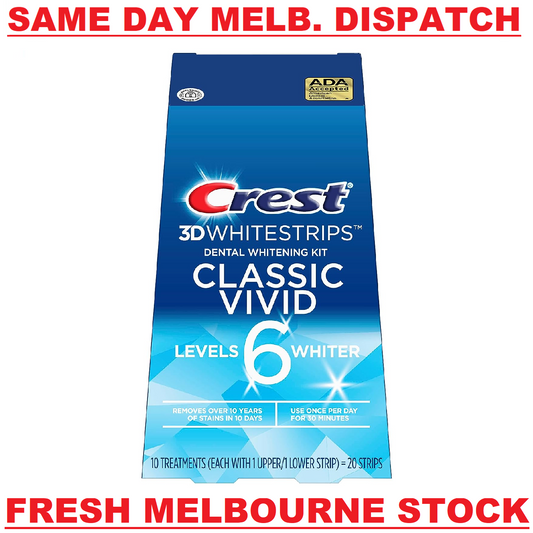 Crest 3D White Strips CLASSIC VIVID LEVEL 6 Dental Teeth Whitening Kit 20 Strips