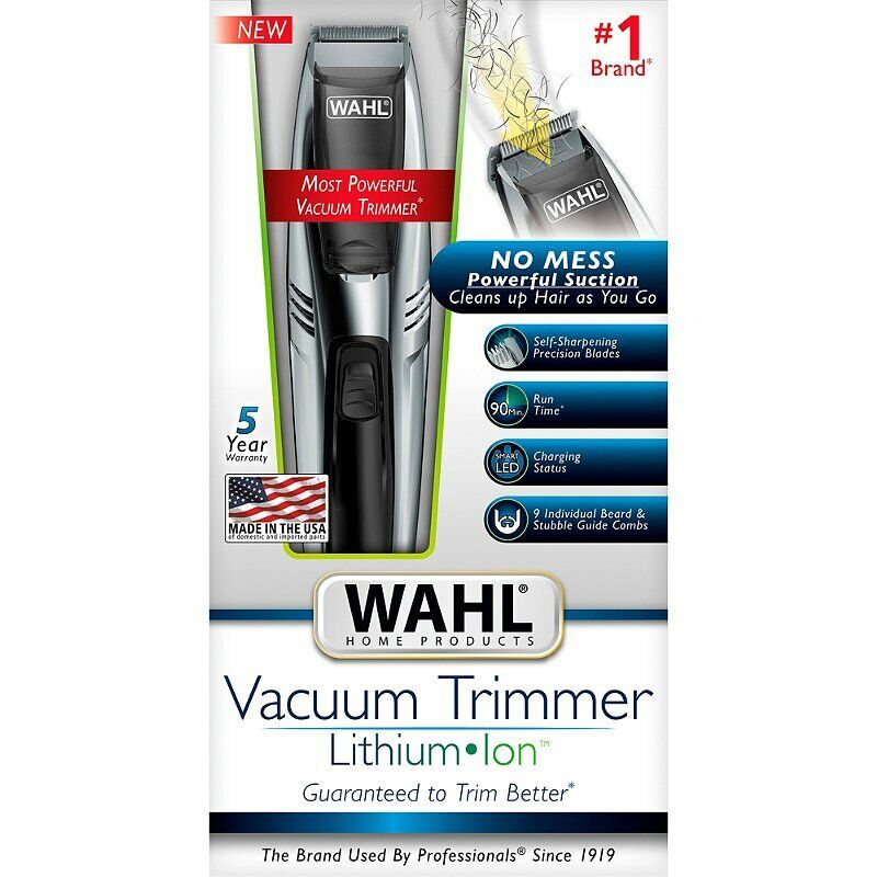 Wahl 2-in-1 Vacuum Trimmer Lithium Ion Beard Shaver Waterproof Rechargeable 9870