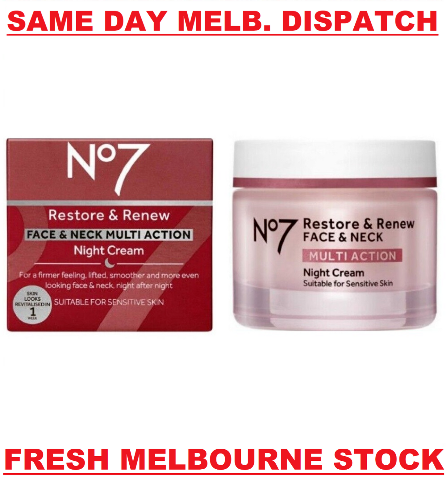 Boots No7 RESTORE & RENEW Face & Neck Multi Action ANTI AGING NIGHT CREAM 50mL