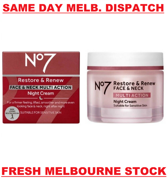 Boots No7 RESTORE & RENEW Face & Neck Multi Action ANTI AGING NIGHT CREAM 50mL