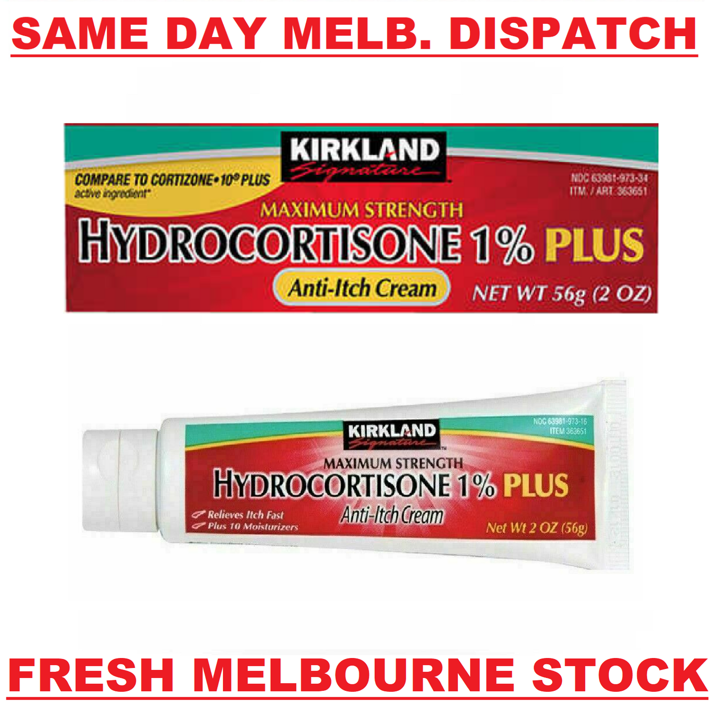 Kirkland 1% Hydrocortizone 56g Cream Skin Eczema Dematitis Anti Itching Relief