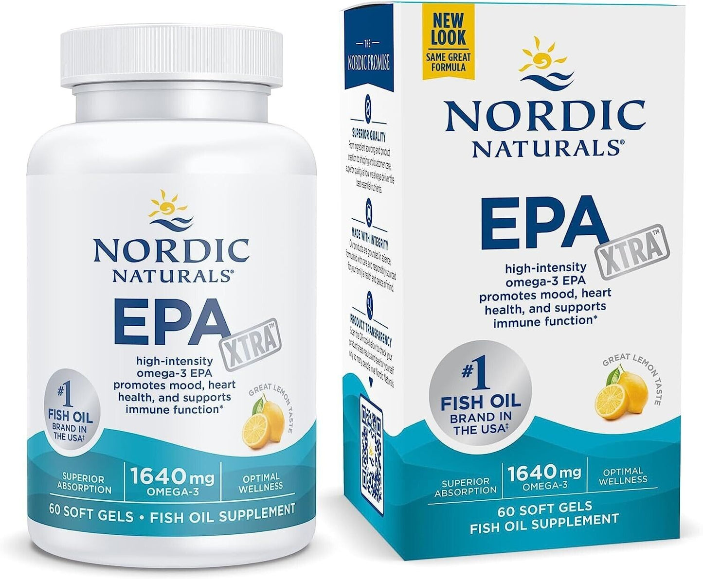 NORDIC NATURALS EPA XTRA 1640mg Omega-3 DHA/EPA Fish Oil - 60 Soft Gels Lemon