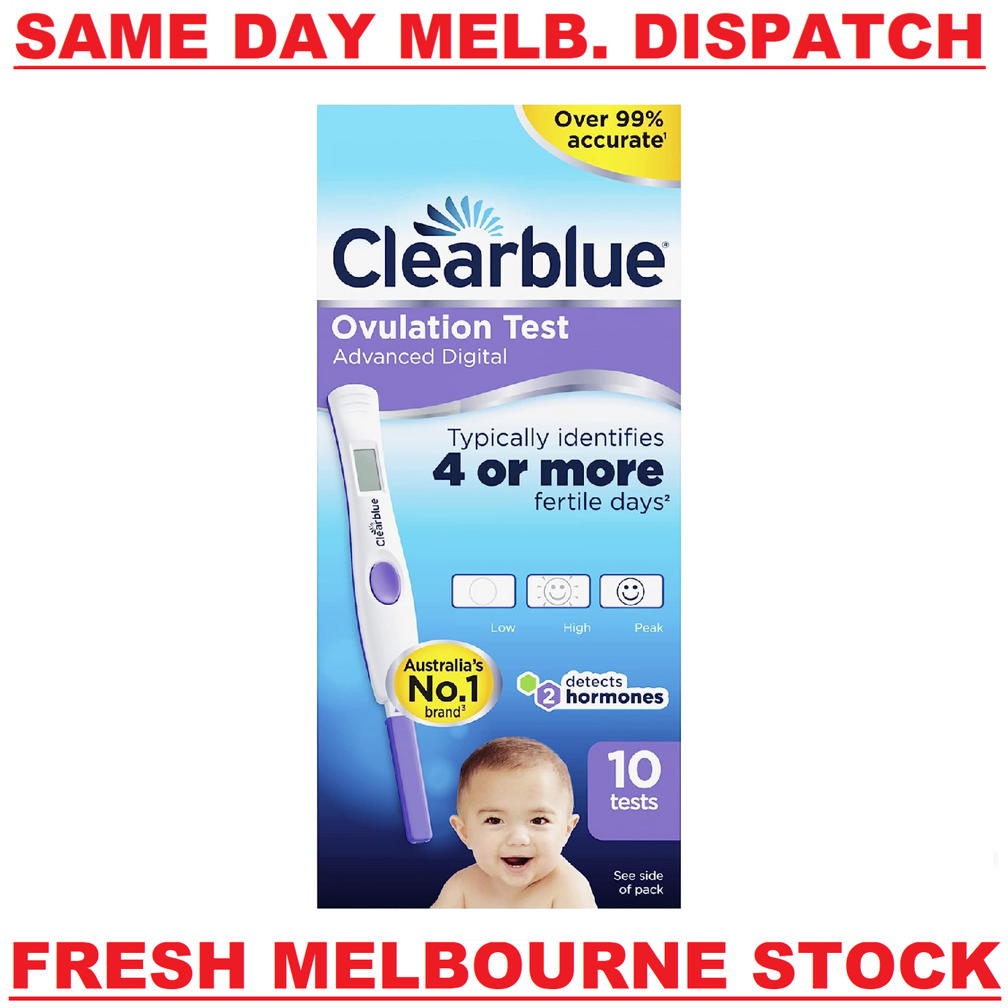 Clearblue Advanced Digital Ovulation Test Kit 10 Tests Dual Hormone Indicator