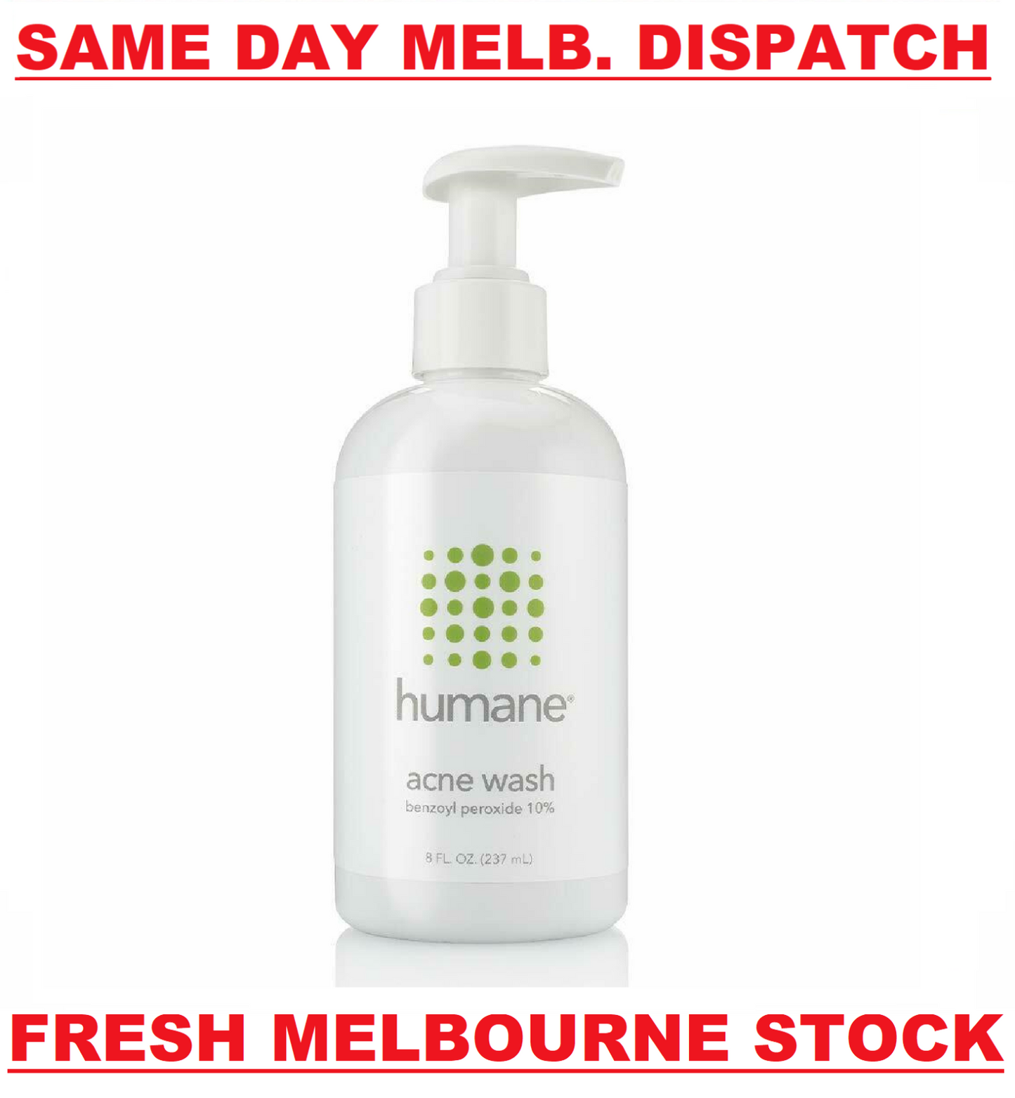 Humane Face & Body Acne Wash Benzoyl Peroxide 10% Skin Care Vegan - 237ml - NEW