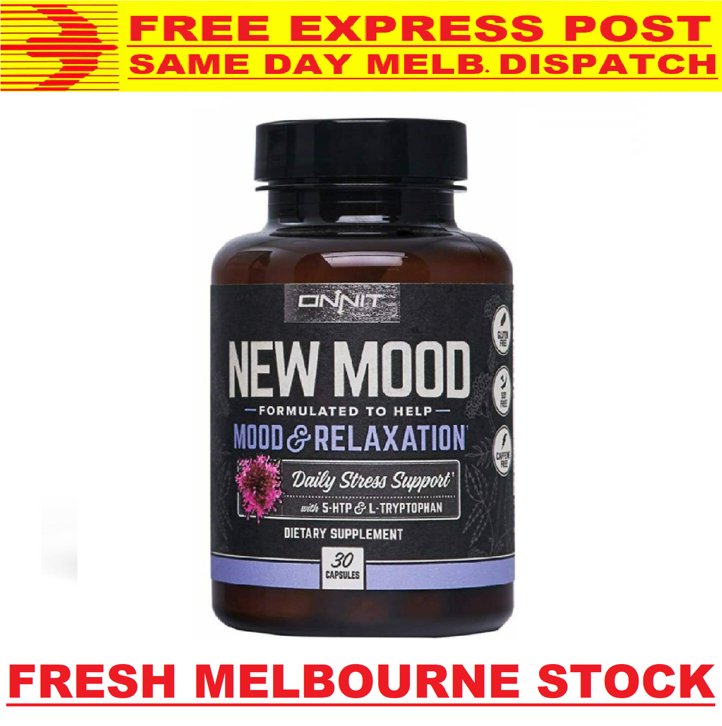 ONNIT New Mood 30 Caps, 5-HTP L-Tryptophan Relaxation Joe Rogan JRE VALUE SIZE