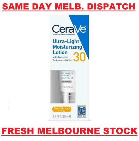 CeraVe AM Ultra Light Moisturizing Lotion SPF30 Hyaluronic Acid Sunscreen 50 mL