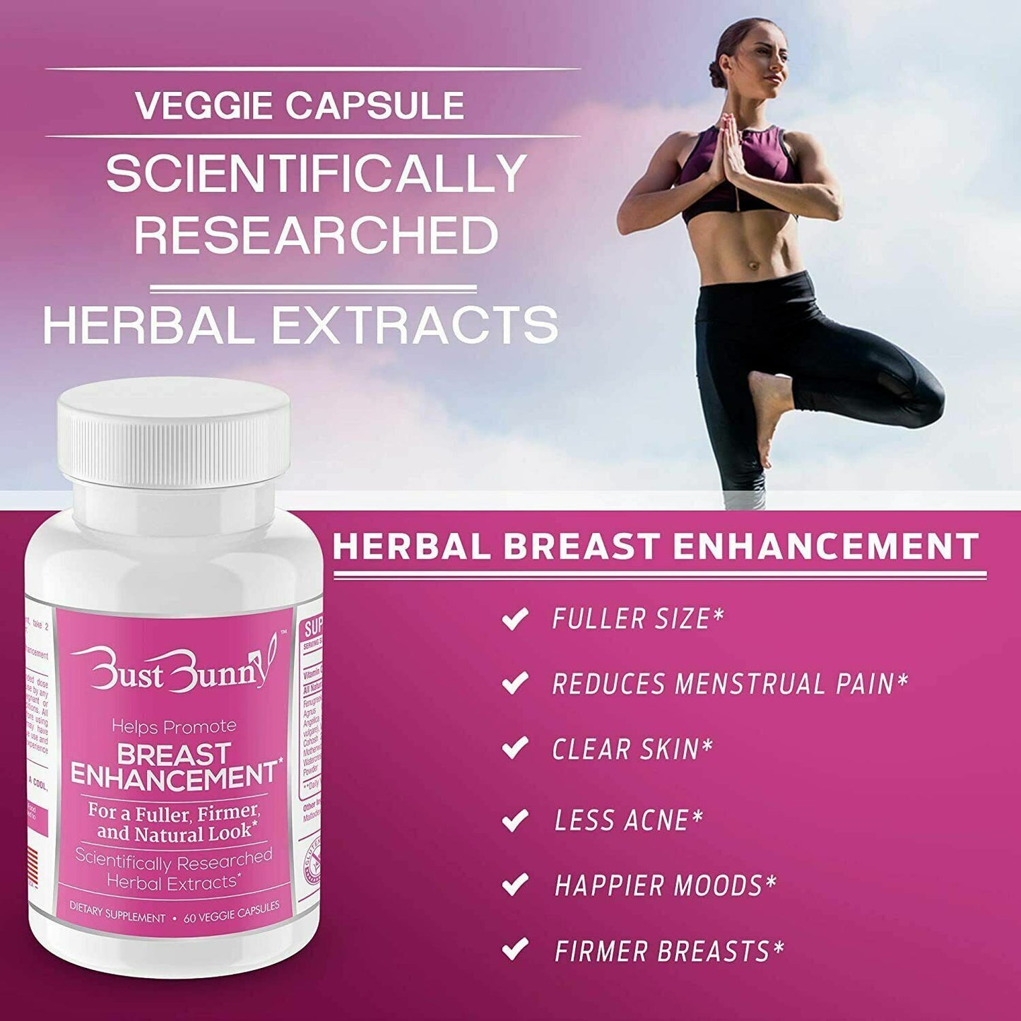 HERBAL BREAST ENLARGEMENT PILLS Natural Enhancement Growth Formula Supplement Bust Bunny BustBunny