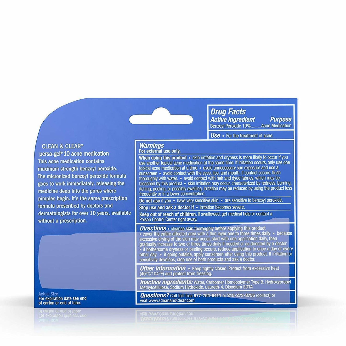 Clean & Clear Persa-Gel 10% Benzoyl Peroxide Maximum Strength Acne Treatment 28g