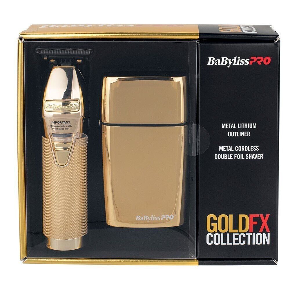 BabylissPRO GOLDFX Collection Lithium Outliner Trimmer + Double Foil Shaver GOLD
