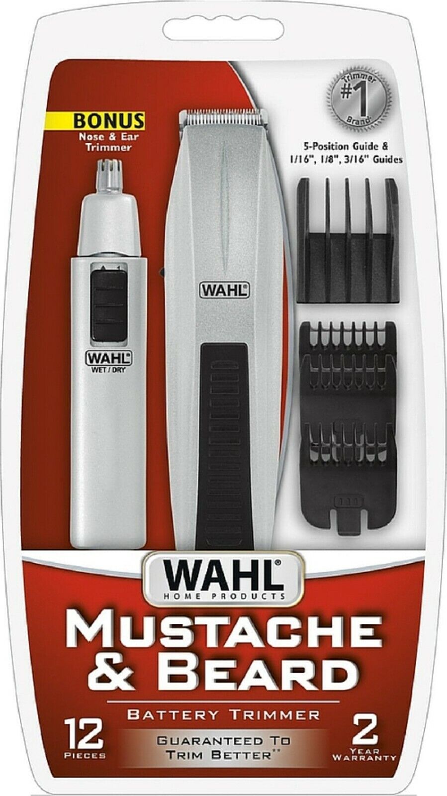 WAHL Beard & Moustache Battery Shaver + Bonus Nose Ear Trimmer - Grooming Kit