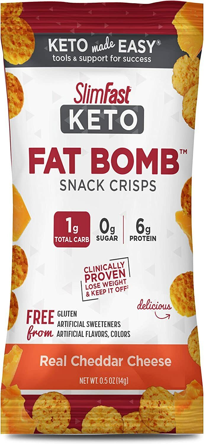 SlimFast Keto Fat Bomb Snack Crisps Chips - 6 Packs x 14g Real Cheddar Cheese