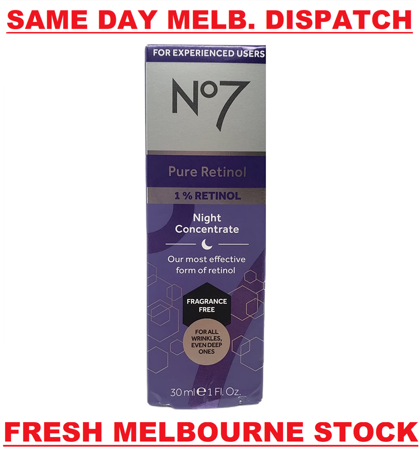 Boots No7 Laboratories PURE RETINOL 1% Night Concentrate Anti Aging 30mL - NEW
