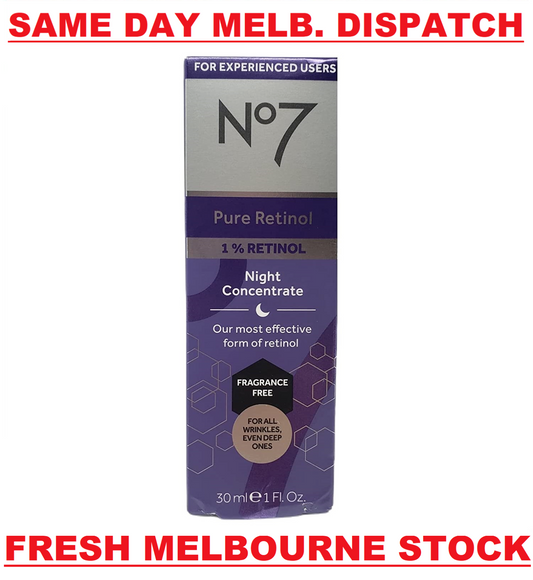 Boots No7 Laboratories PURE RETINOL 1% Night Concentrate Anti Aging 30mL - NEW