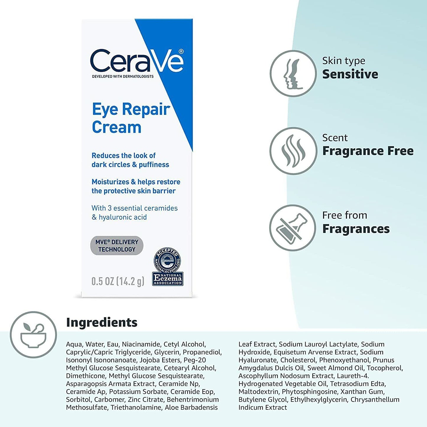 CeraVe Eye Repair Cream 14.2g Reduce Dark Circles Puffiness Wrinkles Anti-Aging