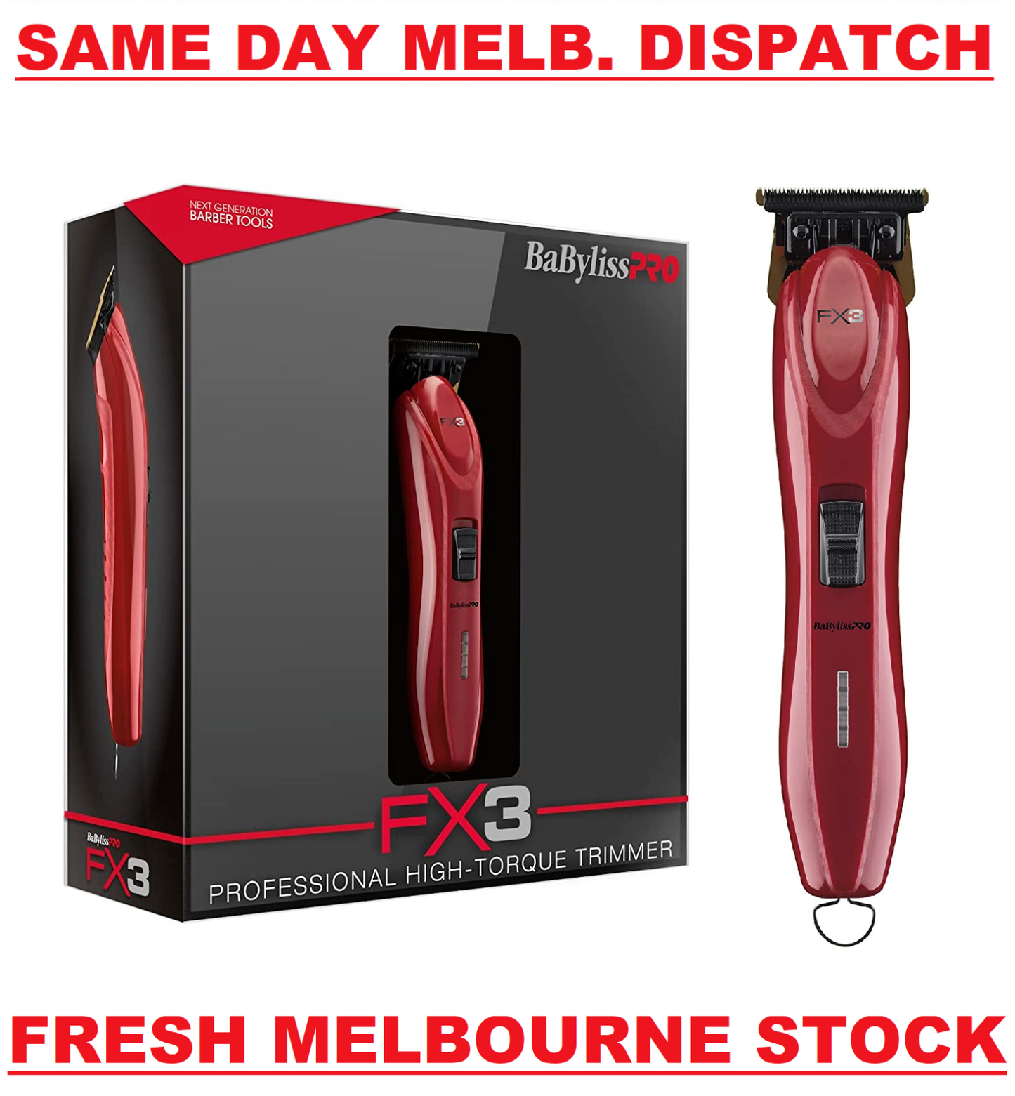 BabylissPRO FX3 Titanium Lithium High-Torque Hair Trimmer Babyliss PRO FXX3T RED