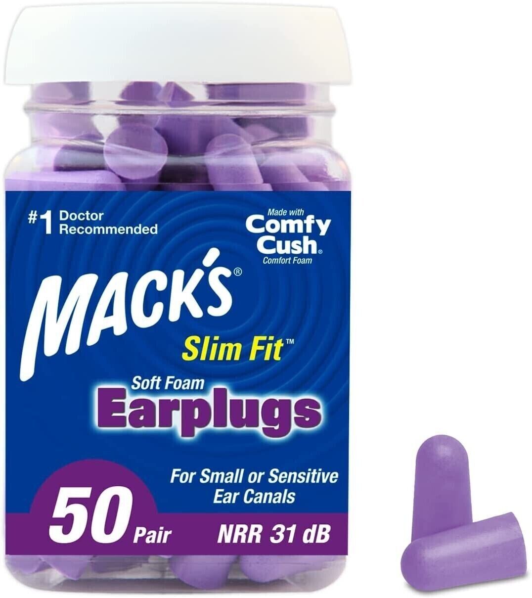 Macks Mack's Slim Fit Soft Foam Earplugs 50 Pair 31dB for small sensitive ears
