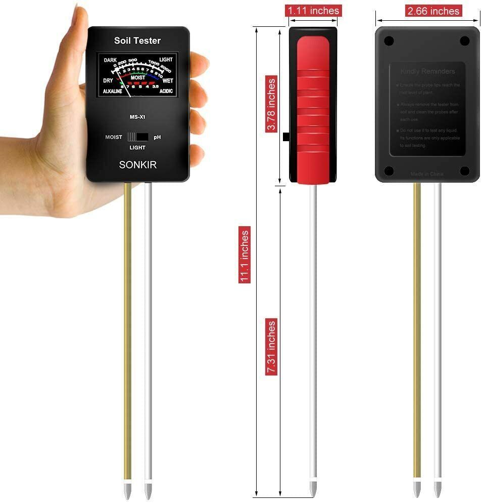 Sonkir Soil pH Meter, MS-X1 Upgraded 3-in-1 Soil Moisture/Light/pH Tester Garden