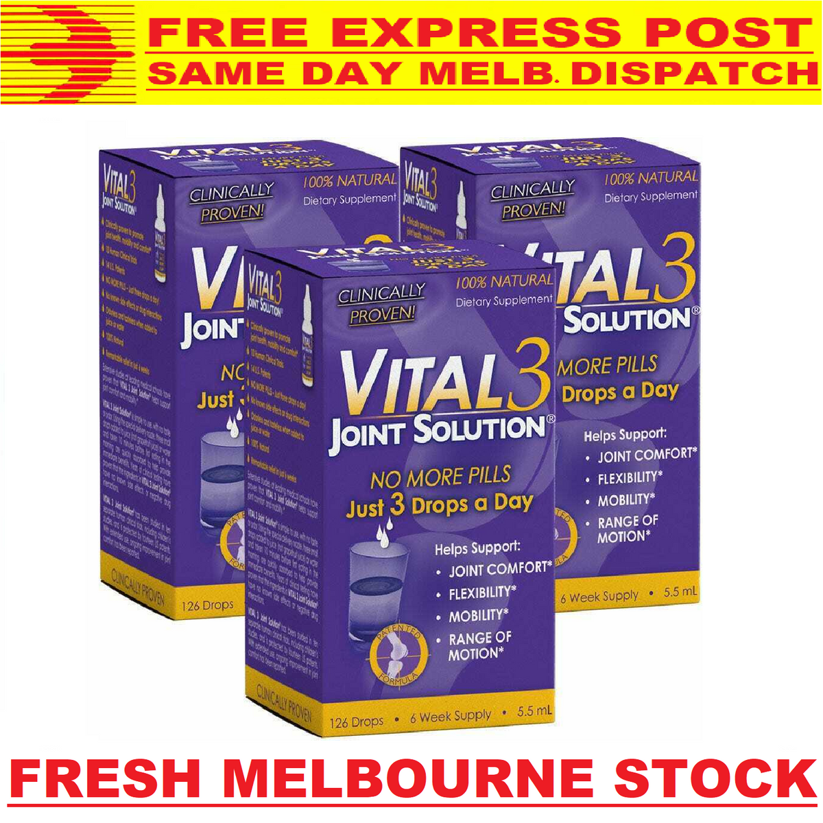 Vital 3 Joint Solution - TRIPLE PACK 126 Doses - TYPE 2 COLLAGEN Joint Comfort!