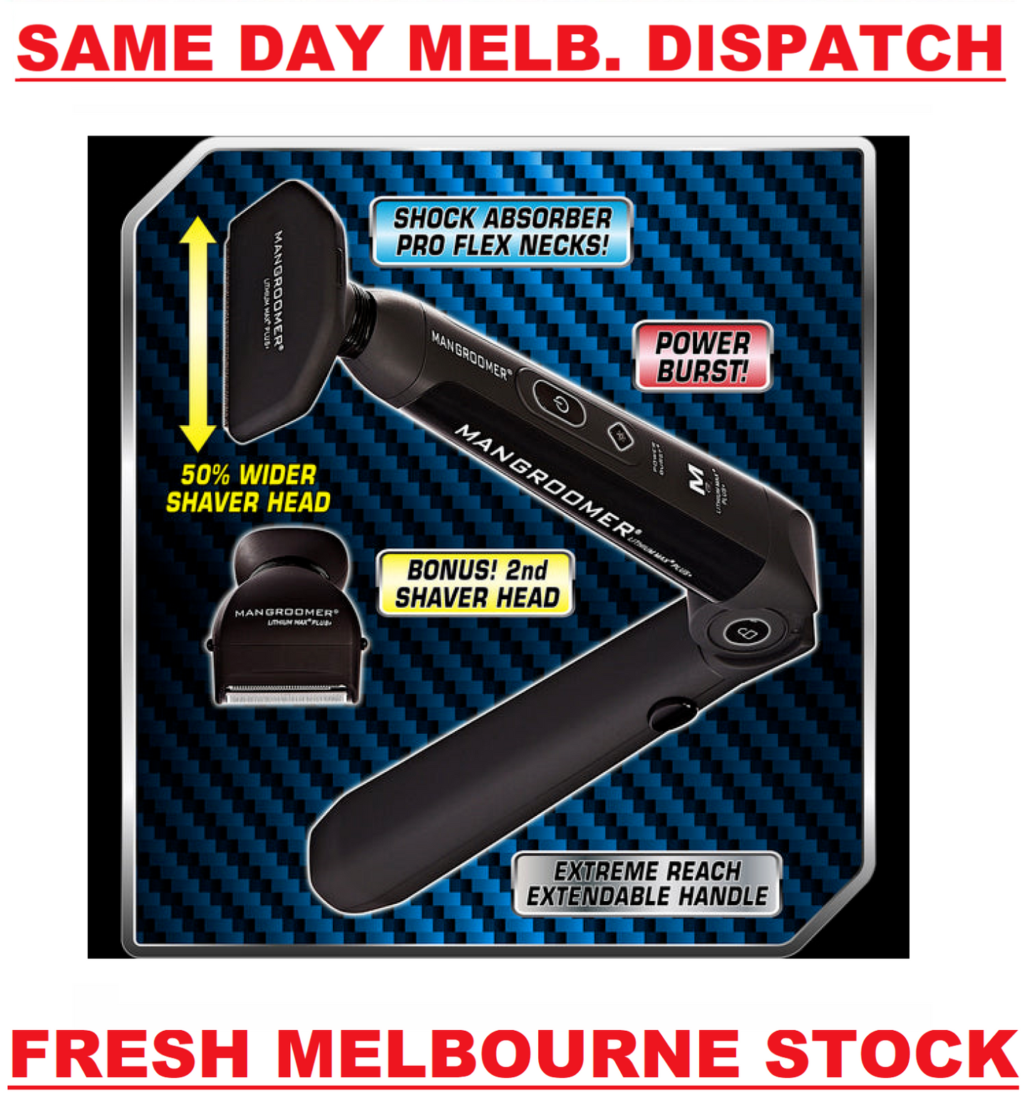 Mangroomer Lithium Max Plus+ WIDE HEAD Back Shaver - Shock Absorber Power Burst